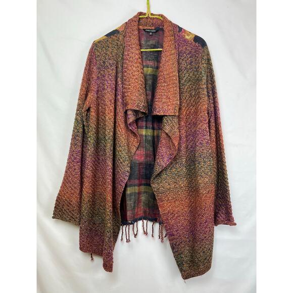 John Mark Women's Size Med Blue/Rust Open Front Cascading Long Sleeve Cardigan - Picture 1 of 9